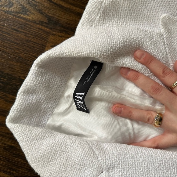 ZARA Tweed Blazer White Chanel Style Blogger Double Breasted Small Jacket - Picture 5 of 5